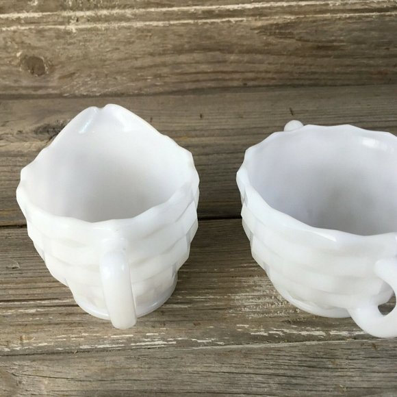 Hazel Atlas Cubed Cream and Sugar, Milk Glass Cream and Sugar, Cubist Pattern, V - Picture 7 of 10